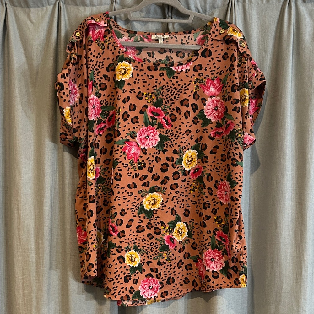 Floral Leopard Print Blouse in Brown and Pink